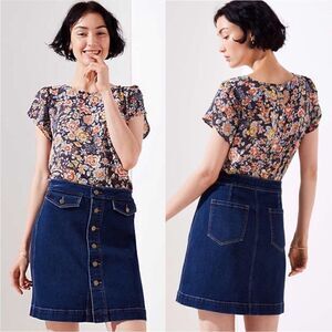 Loft Button-Up Front Flap Pockets Denim Mini Skirt, Size 2